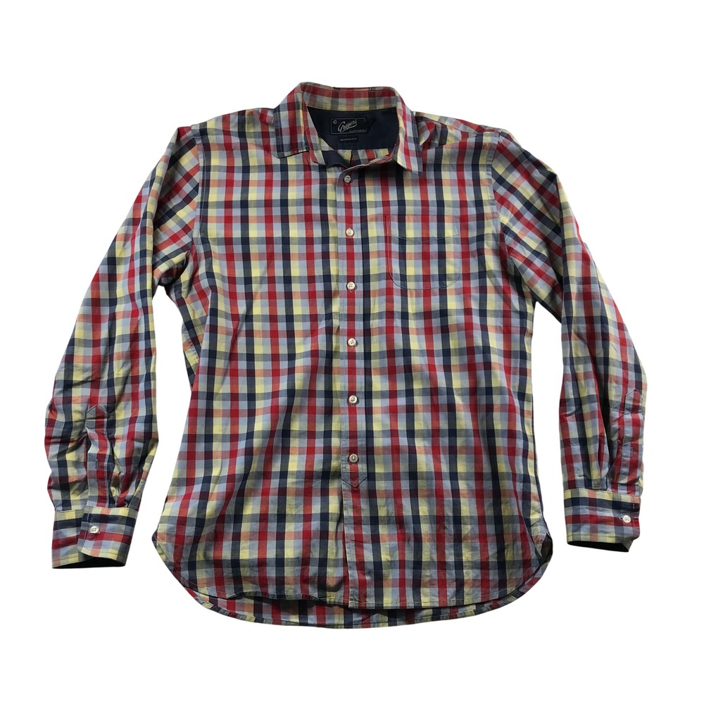 Grayers Clothiers Mens Medium Plaid Button Down Shirt Red Blue Yellow Cotton